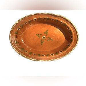 Mexican Dish Handmade Terracotta Red Barro Clay Pottery 14” Rustic Oval Dish S11